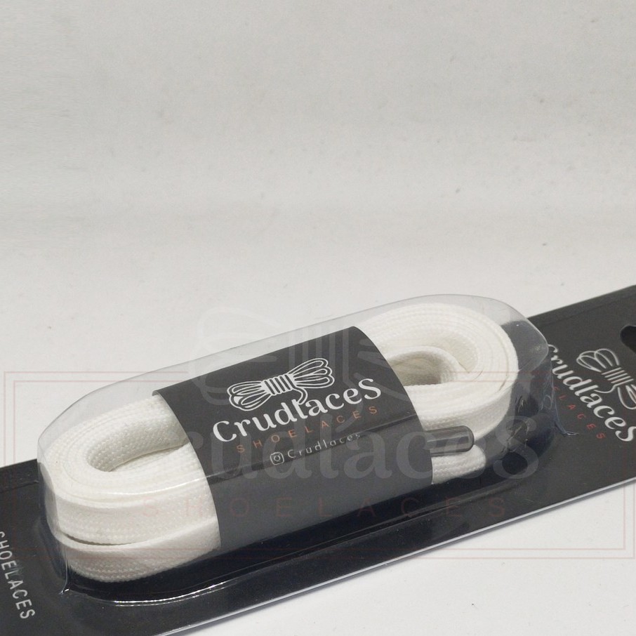 Tali Sepatu Flat/Gepeng Polyester Warna Putih 2 LAPIS-Shoelace Flat - Aglets Metal - Crudlaces