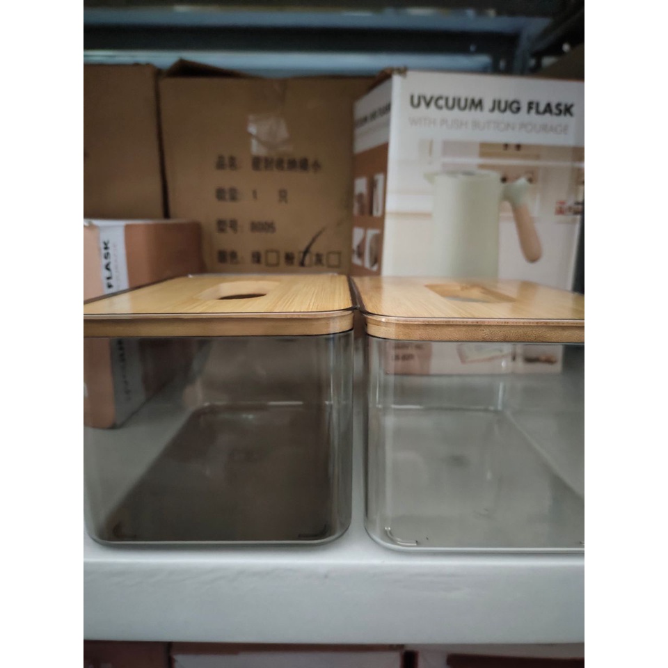 【IKONE】MOKU Kotak Tissue Kayu Transparan Modern / Kotak Penyimpanan Transparan Tissue Box Kotak Tisu Organiser Box Tissue Box Refill Transparent Wooden Box Serbaguna Kotak