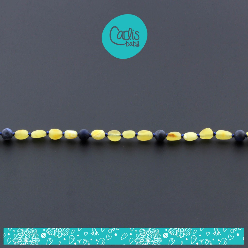 Kalung Amber tumbuh gigi bayi dengan Sodalite AG37 by Carlis Baby