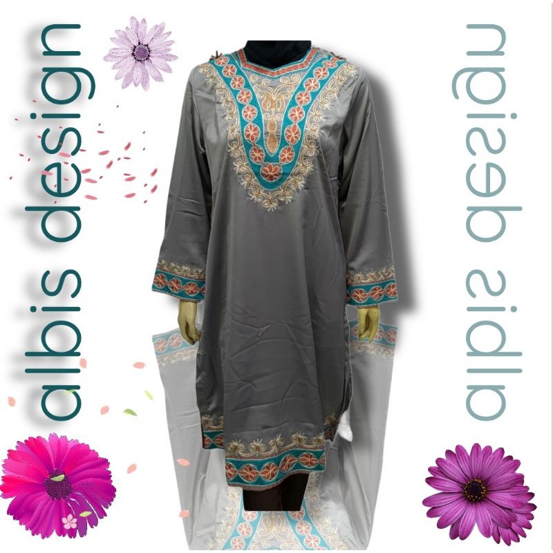 Tunik Albis Bordir Stik Abu 2