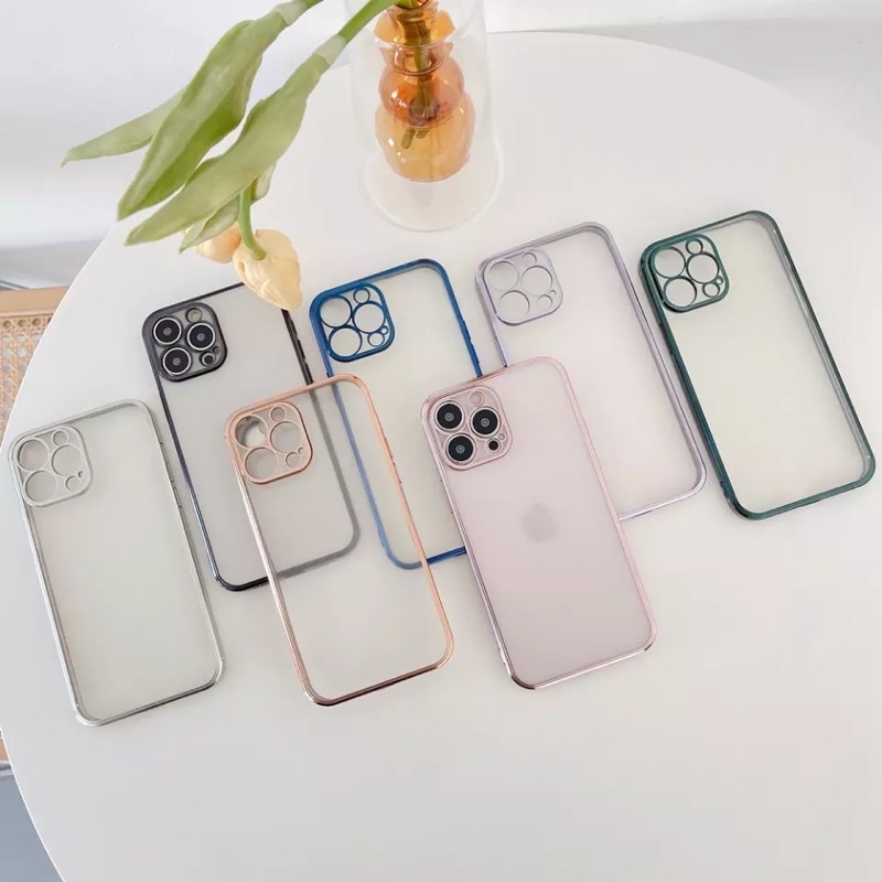 Softcase iPhone SE 2020 6 6G 6S 6+ 6S+ 7 7G 8 7+ 8+ X XR XS MAX PLUS  TPU Case Camera protection Square List Chrome Frame Plating Transparan Elegant protek kamera elegan