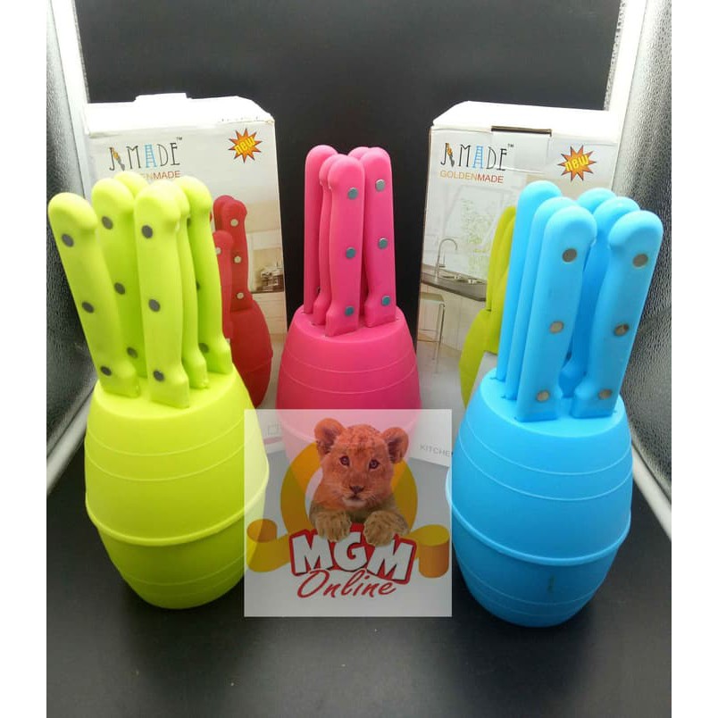 Pisau Steak Drum / 7pc Pisau set Warna warni