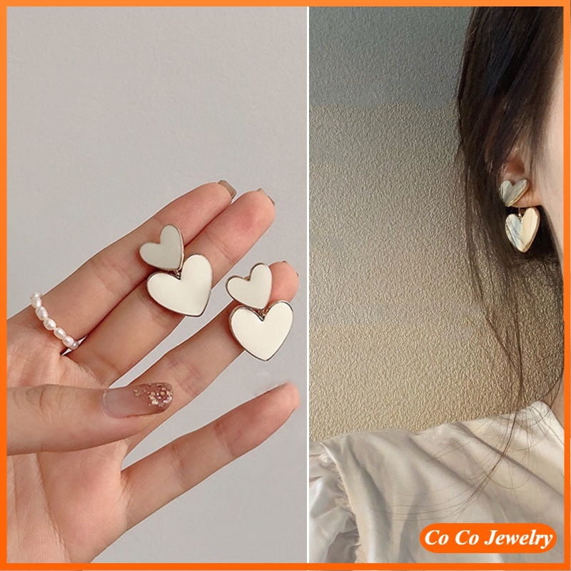 Korean Version of Double Love Creamy White Earrings Girl Simple and Sweet Earrings Women Fashion Accessories