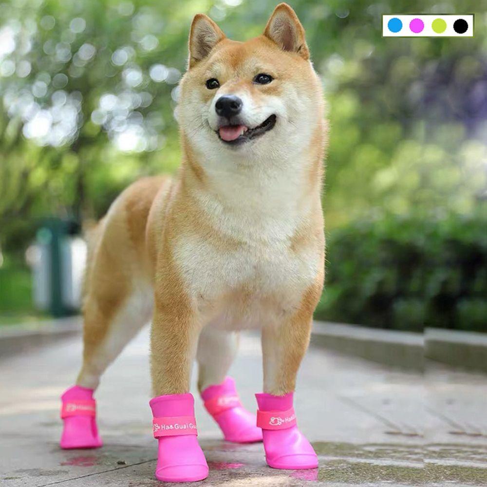 [Elegan] Sepatu Hujan Anjing 4pcs 7warna Untuk Empat Musim Anti Slip Hari Hujan Perlengkapan Hewan Peliharaan