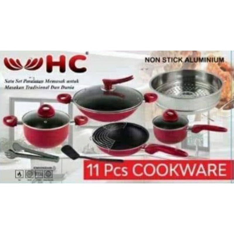 Panci Multifungsi  ,  HC 11 PCS , Panci teteflon , Panci cookware  Set