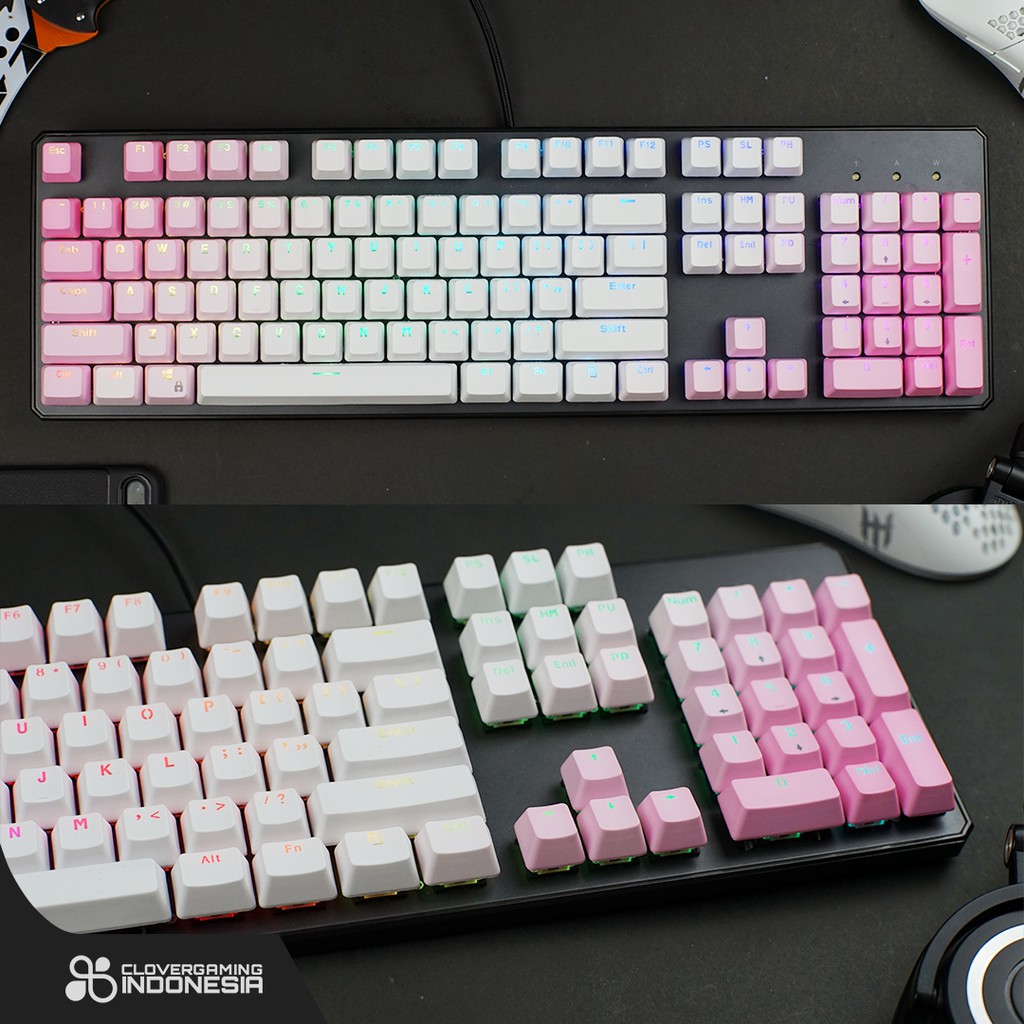 Keycaps CLV Pink White Gradient - PBT Double Shot 104 Keycap Set