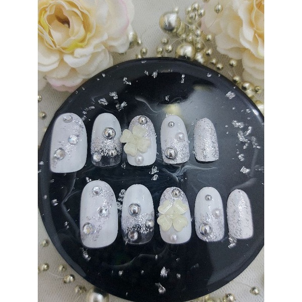 kuku palsu wedding putih 3D FREE LEM/ nail art / fake nail / surakarta/(6)