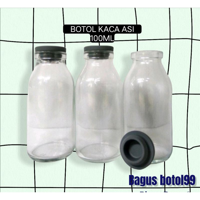 botol kaca asi 100ml, botol vial, tutup karet ibu dan bayi