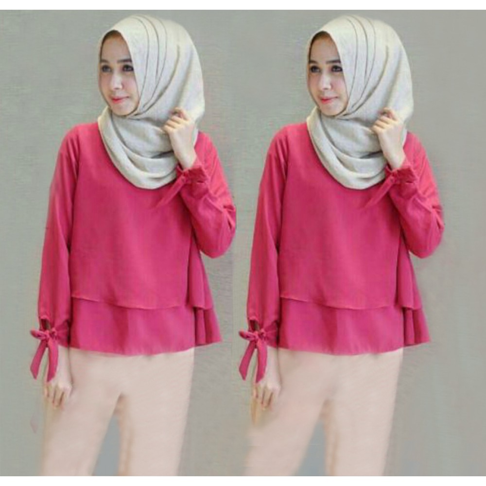 [Blouse Malikha Fanta SW] blouse wanita wolly crepe pink fanta