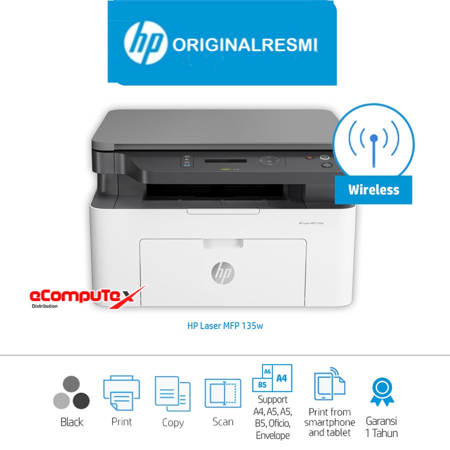 PRINTER HP LASERJET M135W   WIRELESS MONO AIO / HP LASER   JET M 135W / M 135 W PRINT   SCAN COPY WIFI RESMI