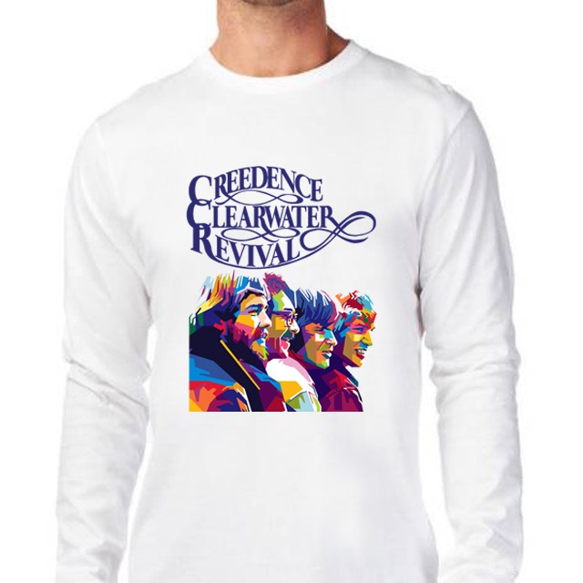 Kaos Tangan Panjang Creedence Clearwater Revival Band CCR Tshirt Casual Bahan Katun Unisex T-Shirt