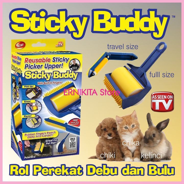 STICKY BUDDY 2 IN 1 - Roller Perekat Debu Bulu di Baju, Sofa &amp; Karpet