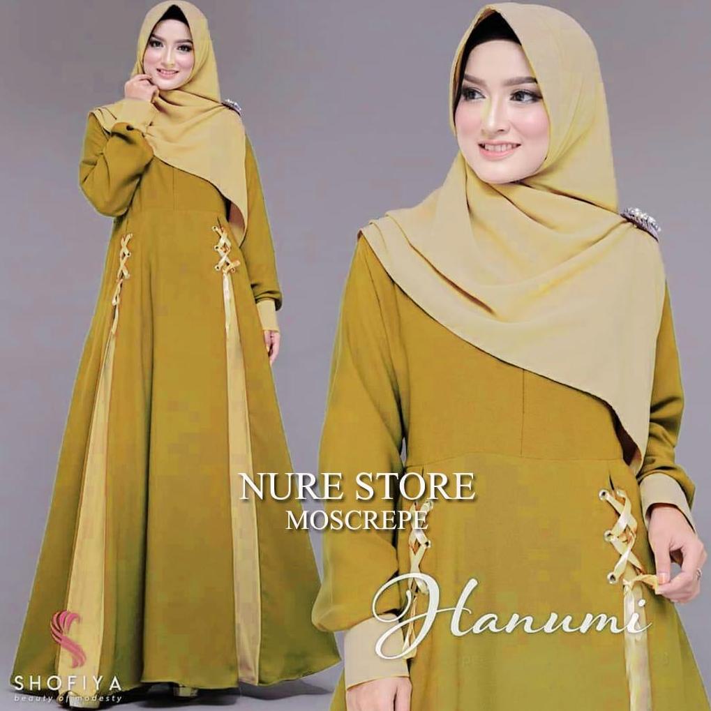 Baju gamis hanumi dress moscrep-Lime