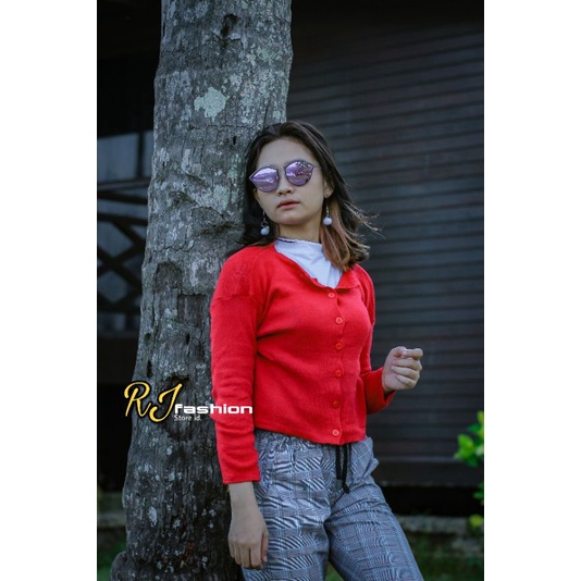 BAILEY CARDI RAJUT / ANGEL BOTON SKIRT / KARDIGAN CROP TOP-Merah