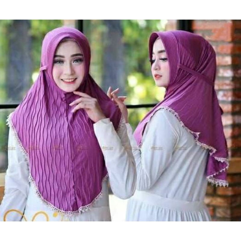 (COD) HIJAB INSTAN PLISKET GELOMBANG RENDA PRADA CANTIK JERSEY Bergo Pisket Gelombang Tali Renda Can