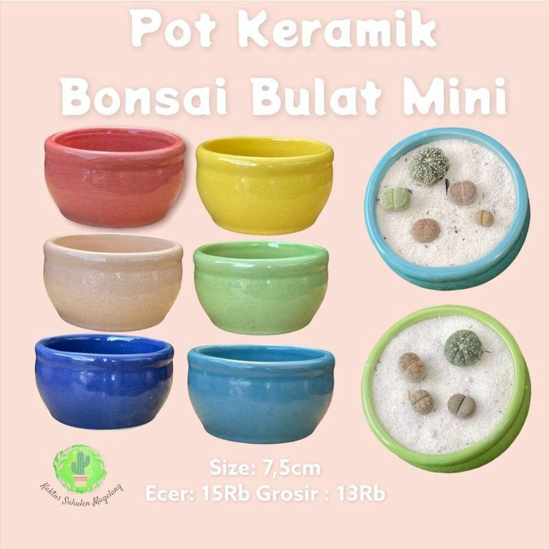 Pot Keramik Bonsai Bulat Mini