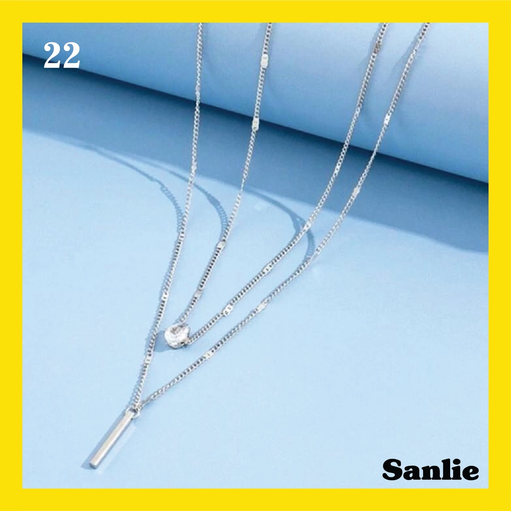 Sanlie Kalung Titanium Wanita Korea  Kalung Liontin Fashion Murah Model Spiral Persegi Panjang 22