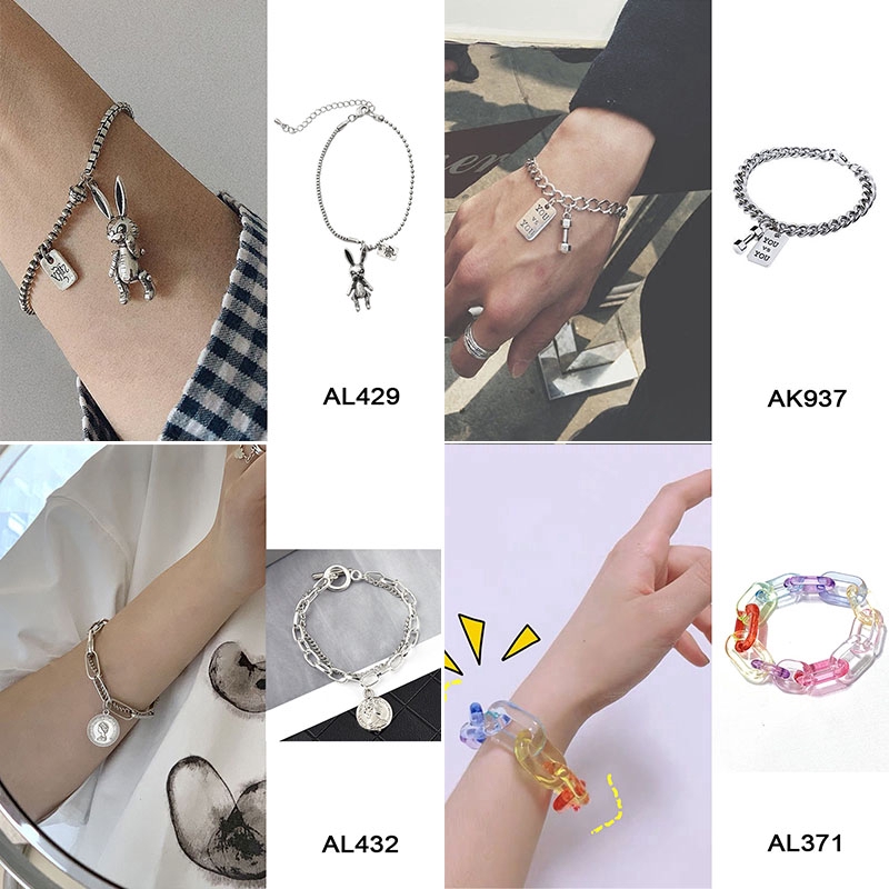Punk Bangle Classic Hip Hop Harajuku Thick Chain Thin Double Pendant Link Round Bracelet  Jewelry