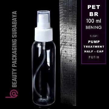 Botol Plastik PET 100ml BR Bening Tutup Pump Treatment HC Putih