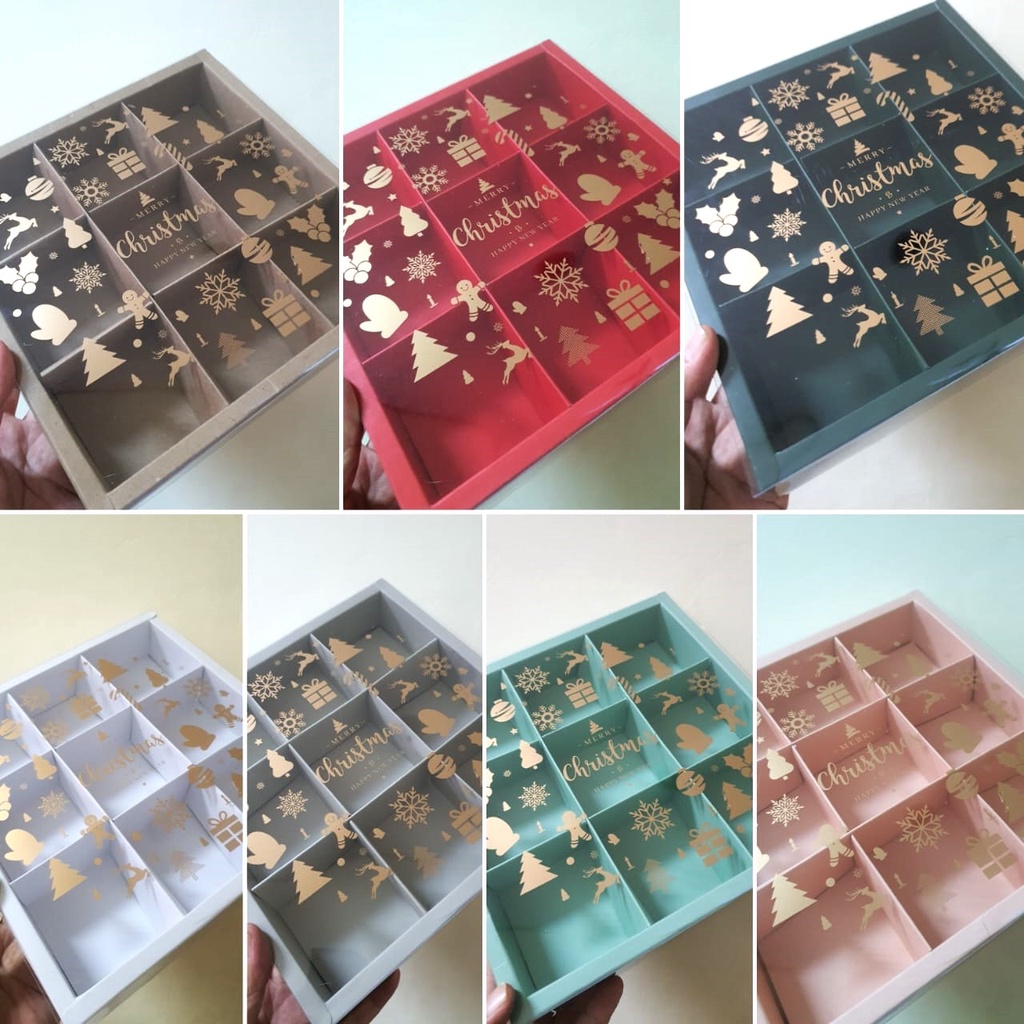 

(5 Pc) Box Natal Sekat 9 Pie Hampers Packaging Christmas Eggtart Cheese Fruit Pai Buah