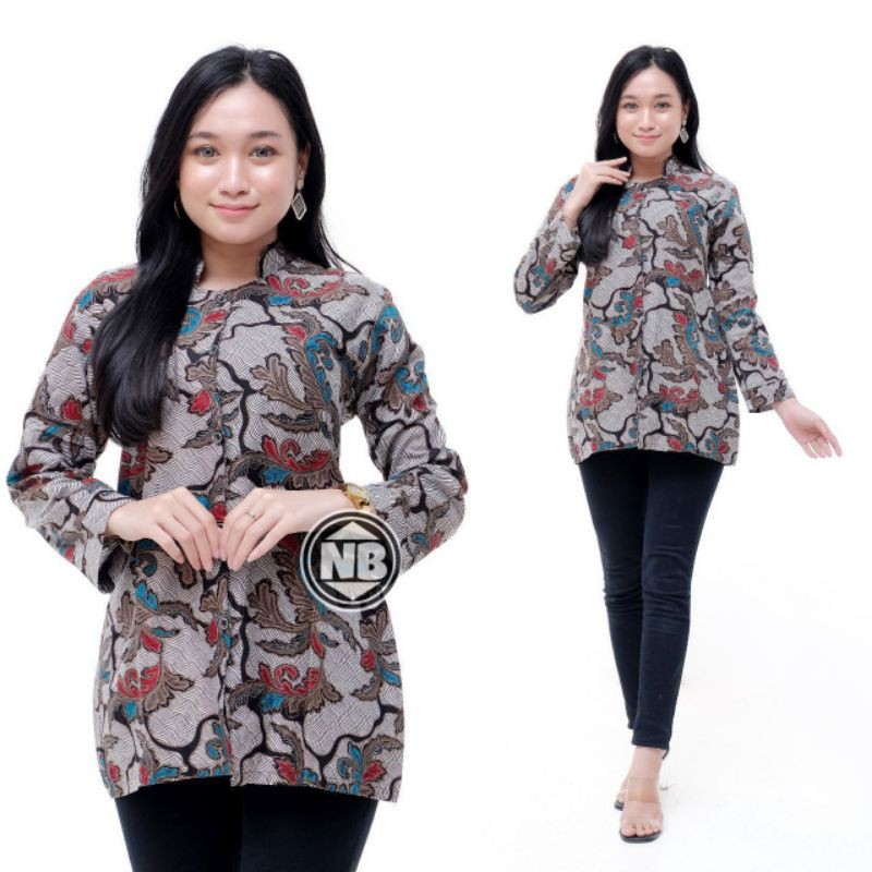 tey-17 Batik wanita ASJ SA HRB026 Kenongo Kemeja Tosca Pendek-Abri