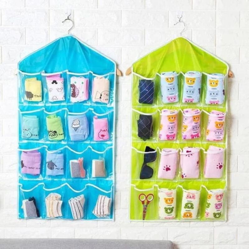 MJ88 STORAGE GANTUNGAN 16 KANTONG HANGER ORGANIZER SERBAGUNA POUCH / GANTUNGAN TEMPAT KAOS KAKI ANAK / GANTUNGAN CELANA DALAM MULTI FUNGSI SUPER MURAH