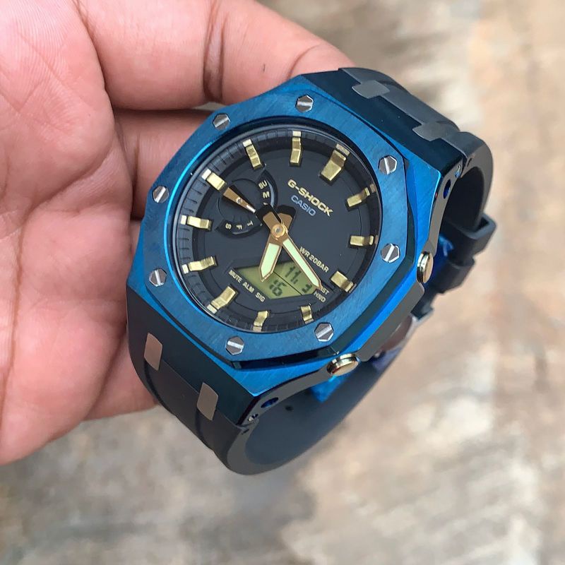 Jam Tangan Original Casio G-Shock GA2100 GA-2100 Custom Strap Bezel Blue Black 03
