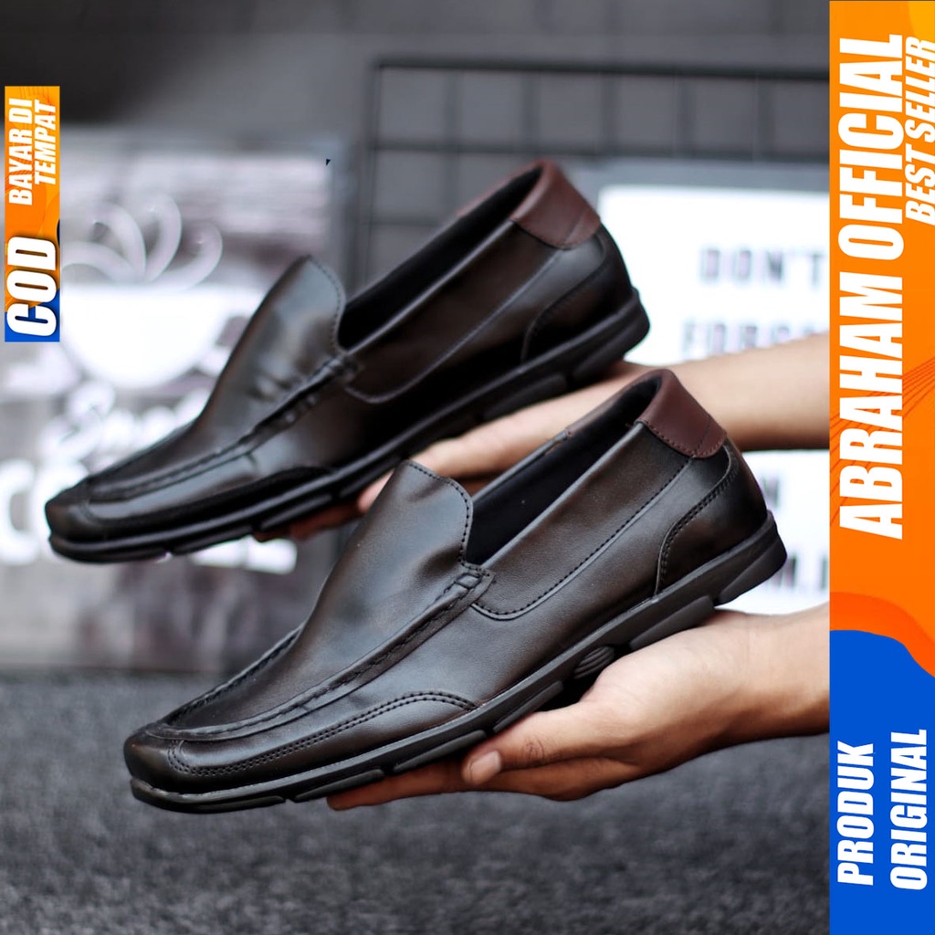 Sepatu Pantofel Kerja Formal Hitam Pria Abraham Drain