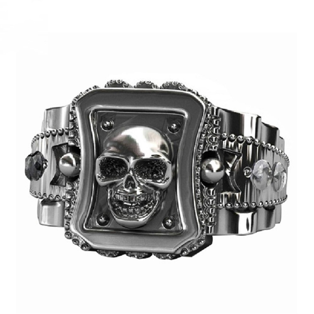 Cincin Titanium Steel Motif Tengkorak Gaya Punk Rock Ukuran US 7-14 untuk Pria