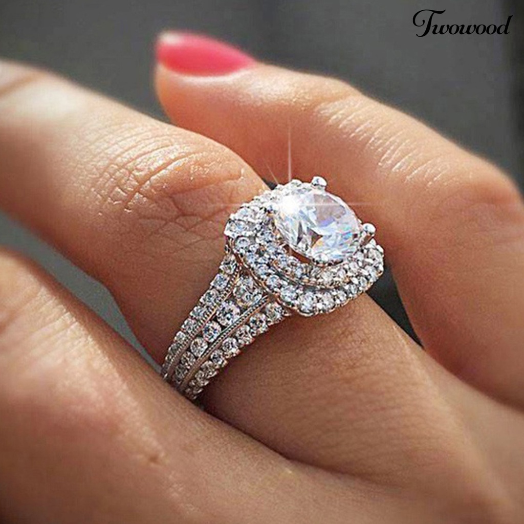 Cincin Berlian Imitasi Model Double Layer Untuk Wanita