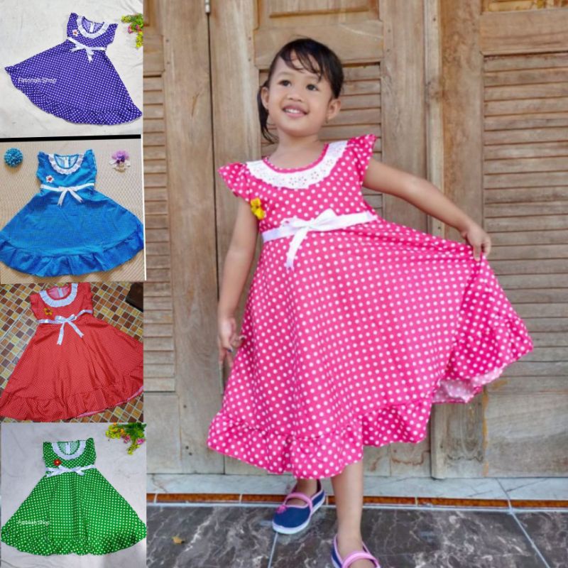 Dress anak 4 5 tahun gaun anak cewek katun rempel baju anak cewek perempuan ( dress polka Dinda )