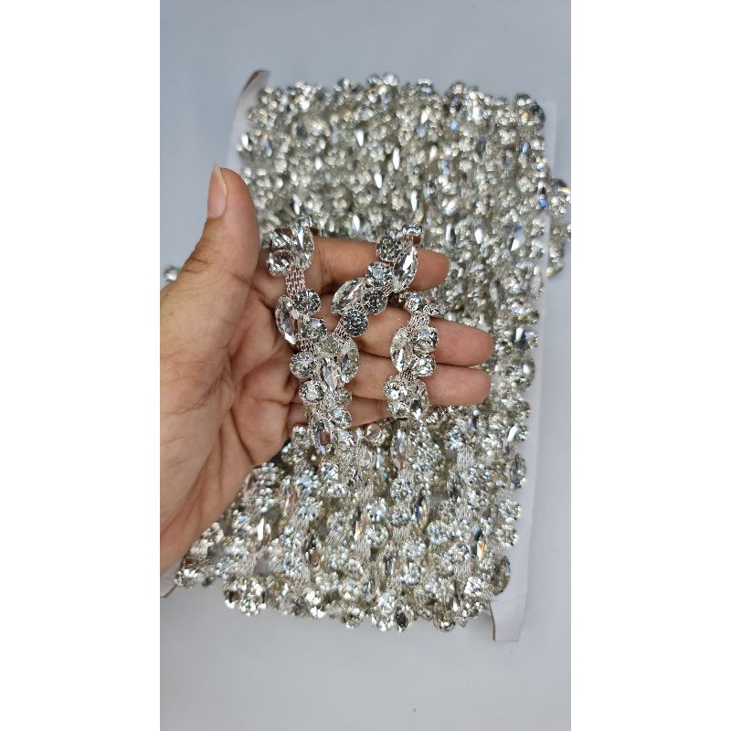 renda berlian swarovski super DD.SILVER per 10 cm