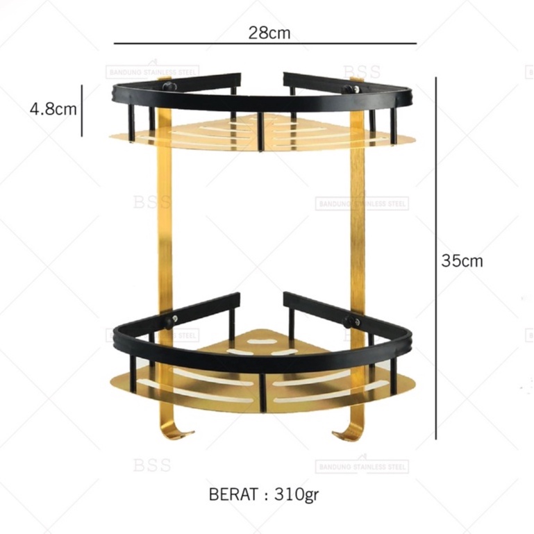 Rak Sabun 2 susun Hitam Gold Rak sudut multifungsi Aluminium Elegant