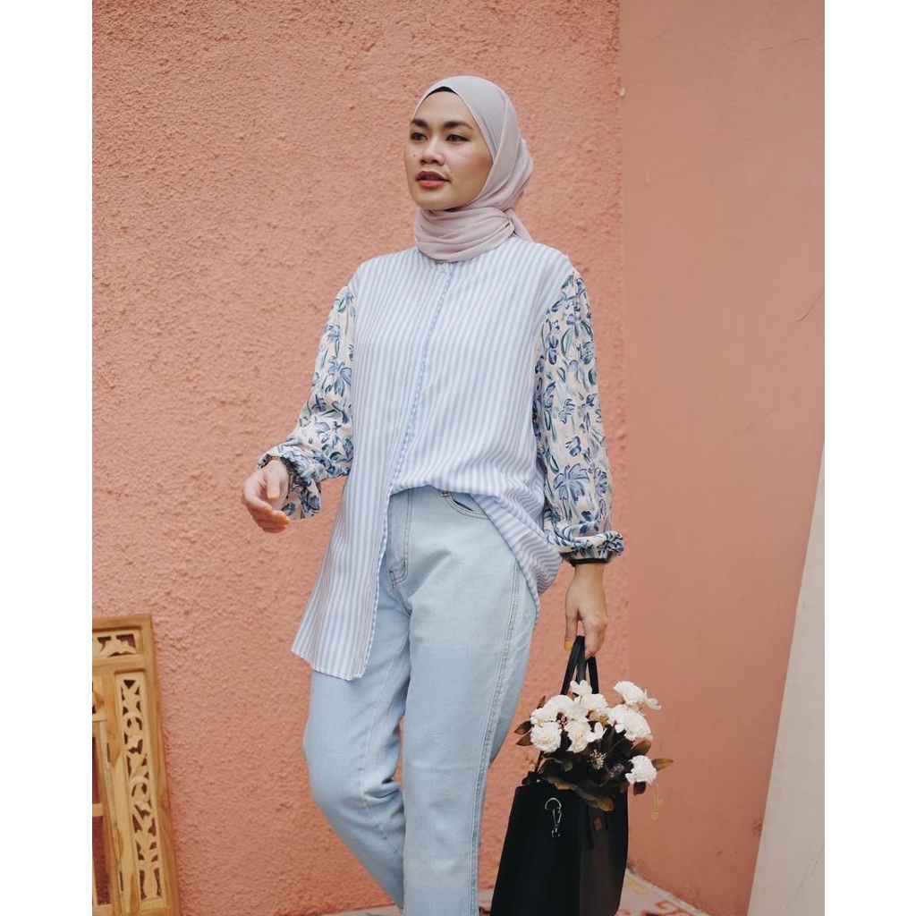 Kemeja wanita oversize miyasa denim blueberry-DENIM BLUEBERRY