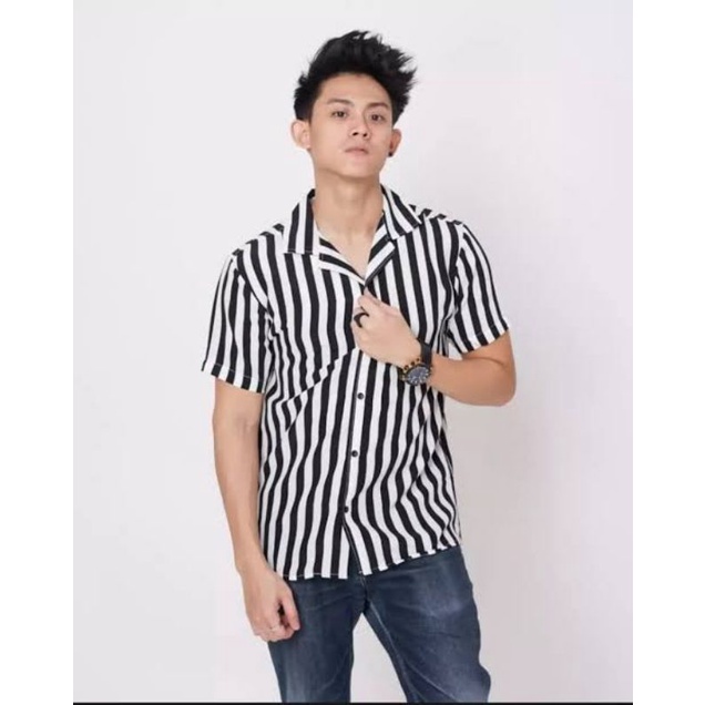 Kemeja Salur Pria Stripe Premium Cowok Cewek