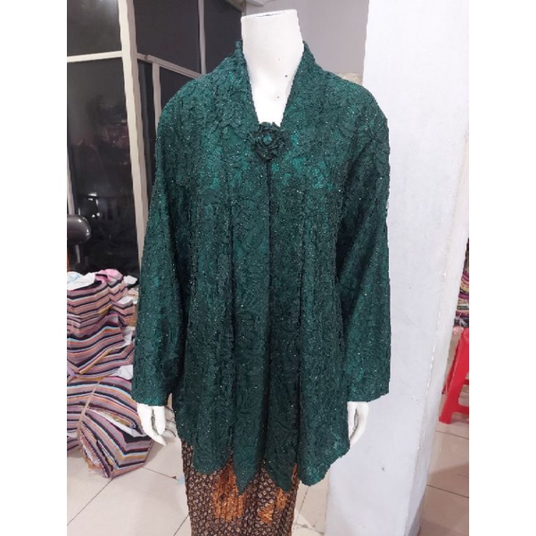 (BrP120/130) Kebaya floy Super & Giga JUMBO BROKAT glitter busui full furing KeroncongBusana-Hijau Botol