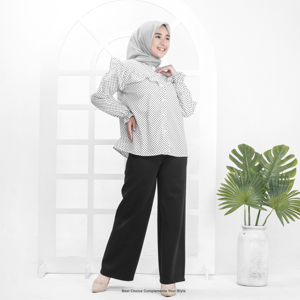 Dotyla Blouse Kemeja Basic Wanita Bahan Katun Shirt Motif Polkadot by Mahyra