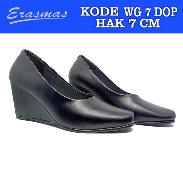 Sepatu Wedges Hitam Erasmas Hak 7 Cm Persit Bhayangkari Polwan Formal Kantor