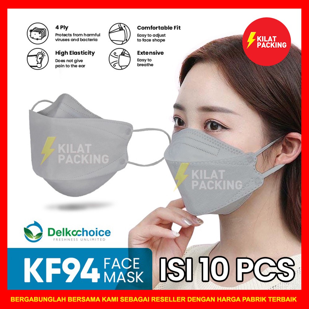 MASKER KOREA KF94 / KF94 MASK WARNA ABU-ABU PREMIUM 4 PLY (TALI SENADA) TERMURAH ISI 10 PCS