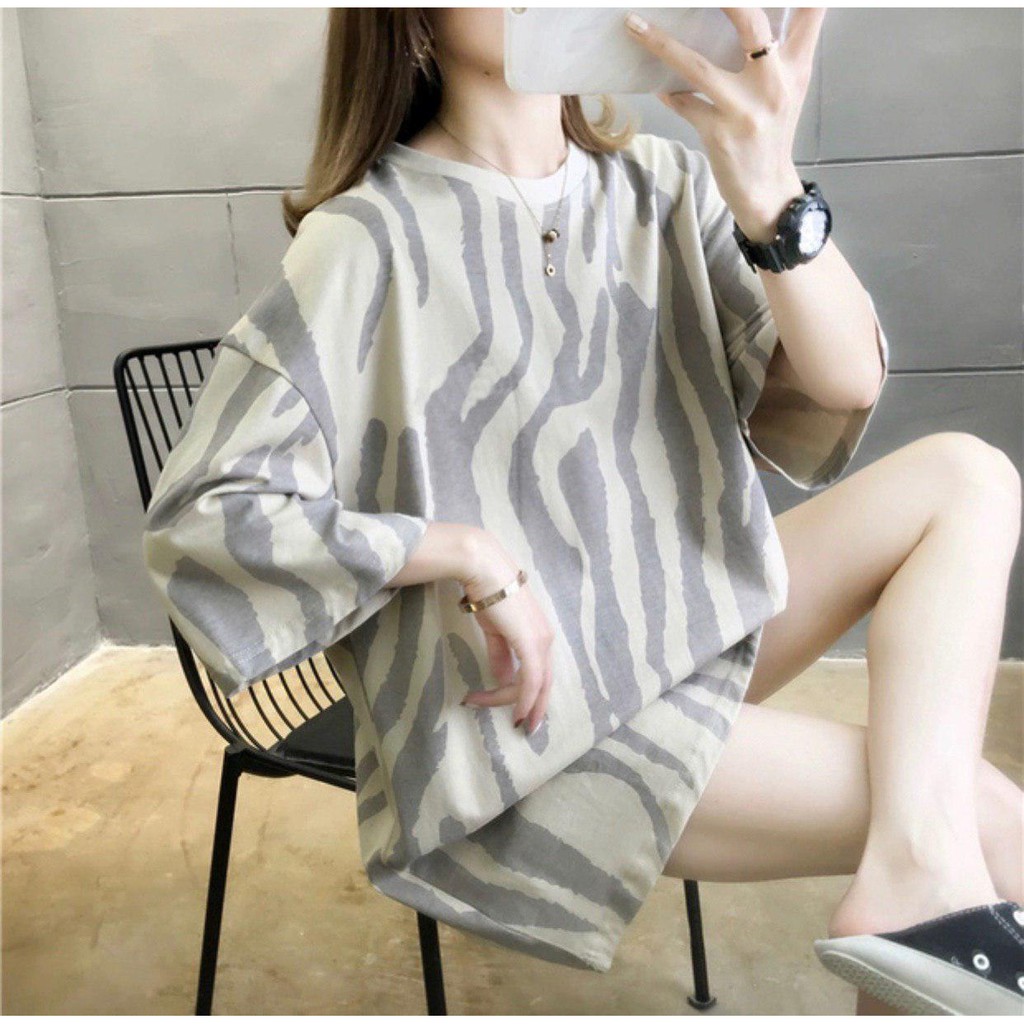 Oversize Tee Tshirt Wanita Model Longgar Motif Zebra