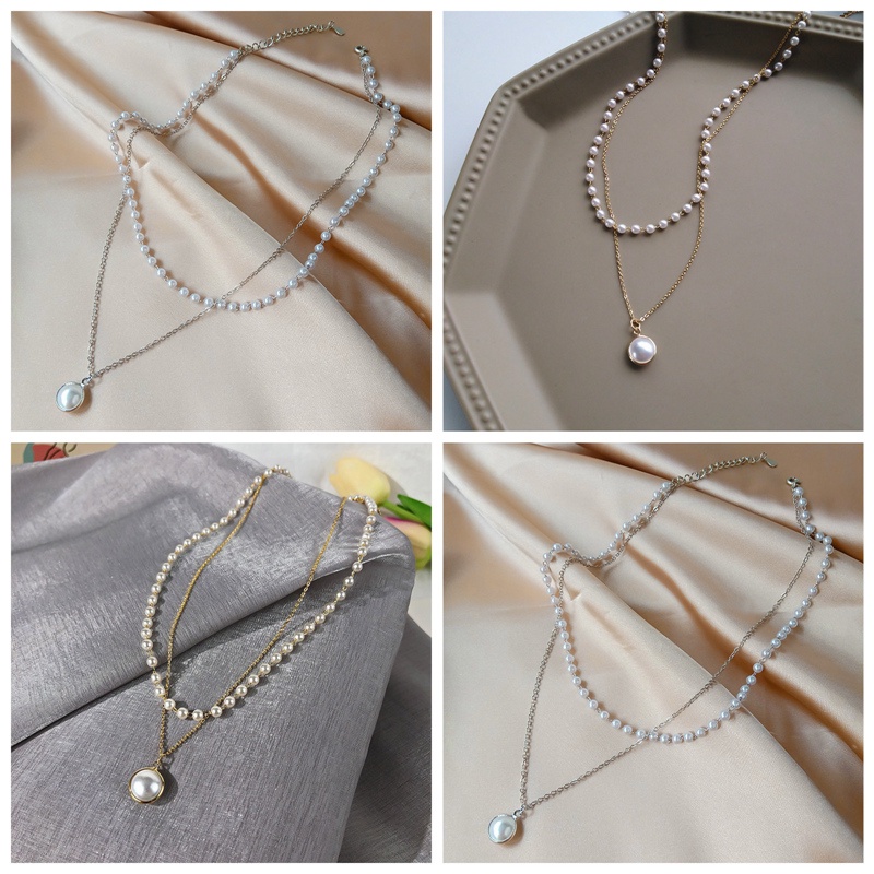 Kalung Choker Rantai Manik-Manik Mutiara Warna Emas Untuk Wanita