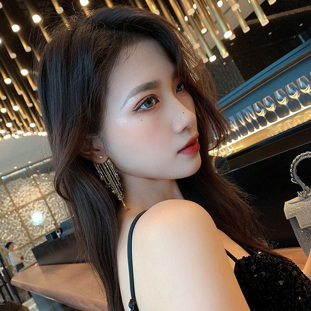 Needway   Drop Earrings Fashion Belakang Gantung Pernyataan Logam Bintang Rumbai Kristal Perhiasan Pesta