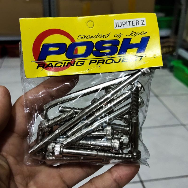 Baut blok mesin Jupiter z chrome posh 1 set isi 20 pcs + kunci L crome