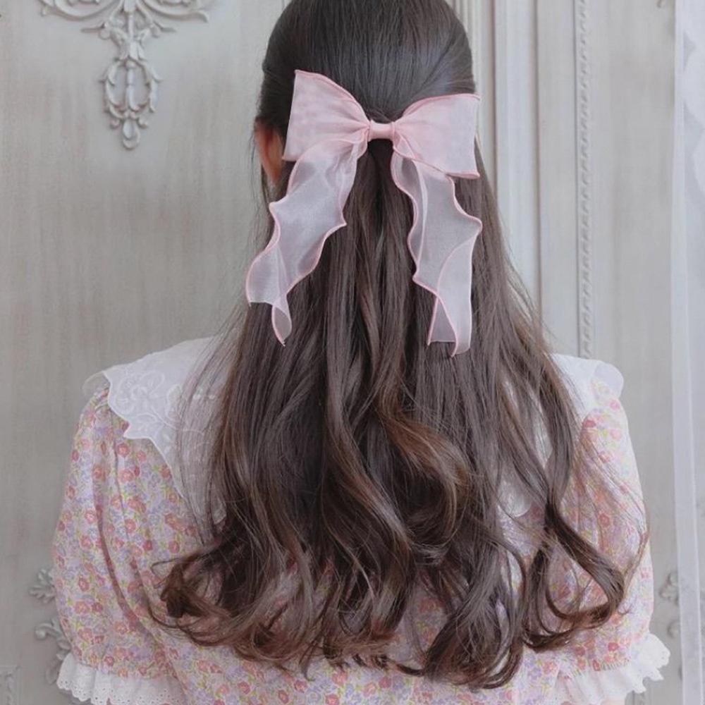 AC056 Ikat Rambut Satin Model Pita Ribbon Korea Karet Rambut Bening Panjang