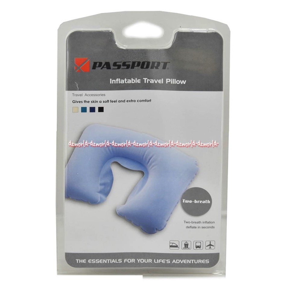 Passport Inflatable Travel Pillow Bantal Tiup Bantal Travel Praktis Bantal Leher Biru