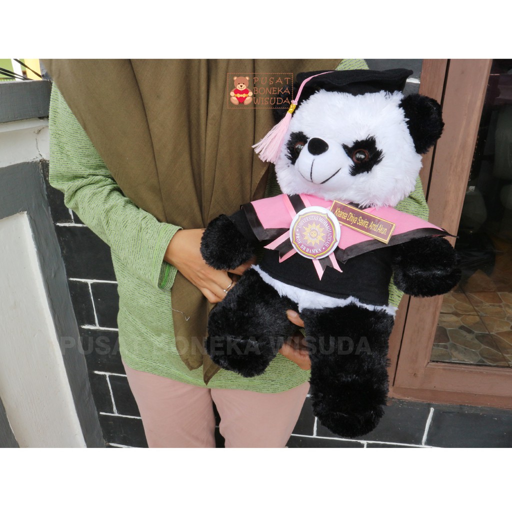 Boneka Wisuda Panda murah Gratis Ongkir Hadiah Kado Kelulusan Pria Cowok custom Nama Seragam Lengkap