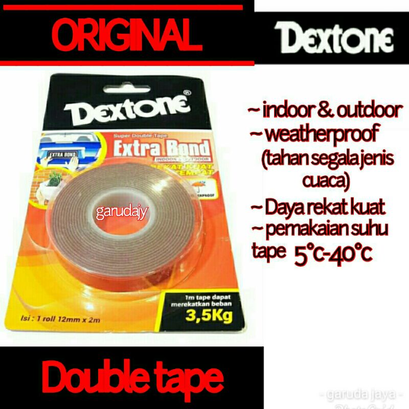 

Dextone double tape/tip Dextone Extra Bond tahan cuaca outdoor -12mm x 2meter. double tip dextone/double tape dextone merah abu-abu