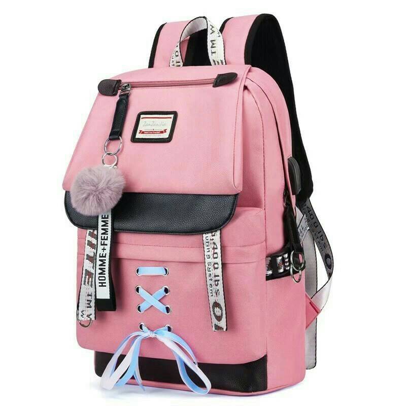 Tas Sekolah Ransel Backpack Cowok Cewek SMP SMA SMU Kuliah Murah Kent Kent kanvas-pink