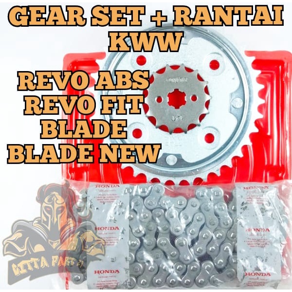 GEAR SET + RANTAI HONDA KWW KUALITAS ORIGINAL BLADE NEW BLADE REVO ABS REVO FIT