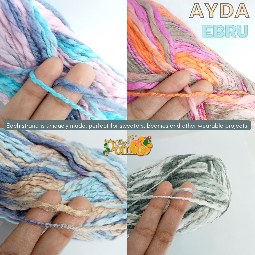 AYDA EBRU - PREMIUM WOOL YARN - MADE IN TURKEY - BENANG RAJUT PREMIUM IMPORT UNIK